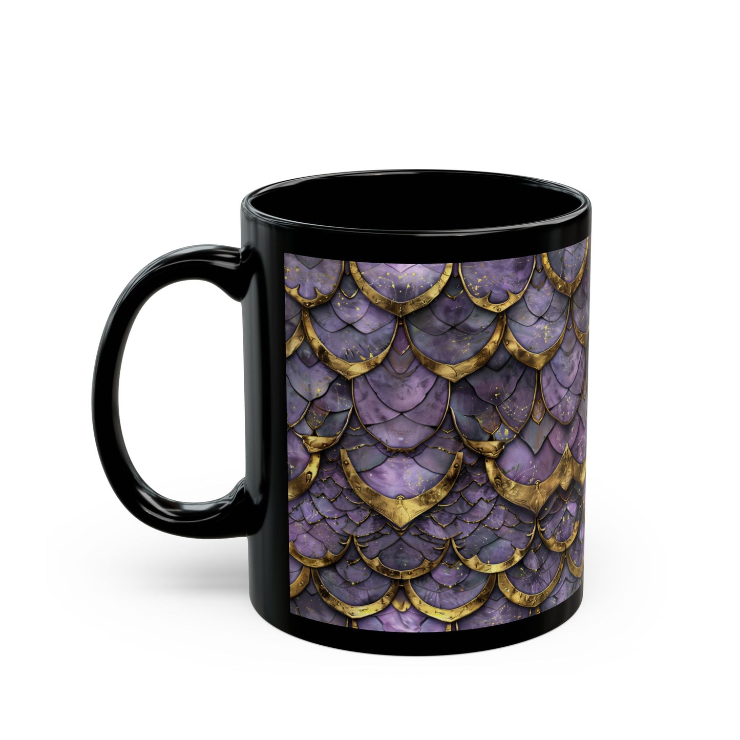 Black Mug Dragon Scales Purple with Gold 11oz and 15oz