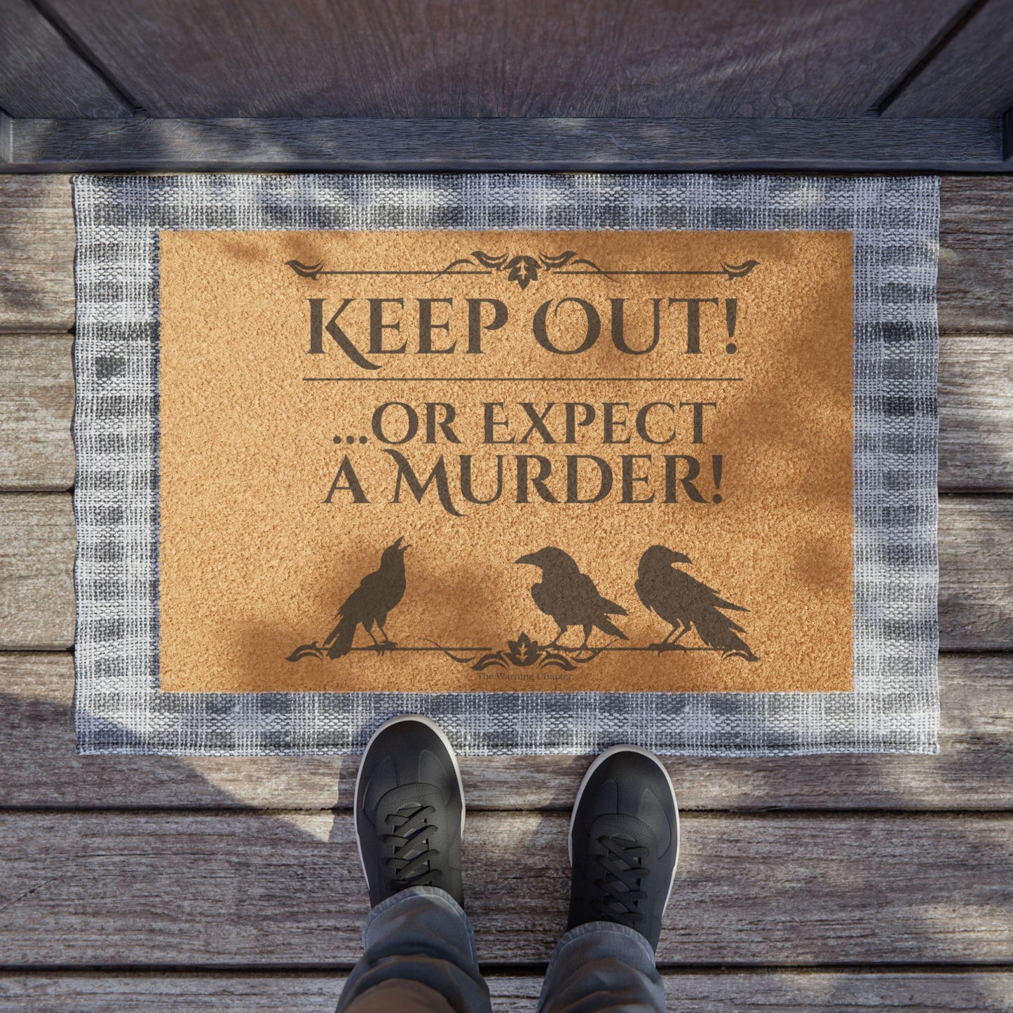 Doormat: "Keep Out! …Or Expect A Murder" Raven Halloween Porch Mat