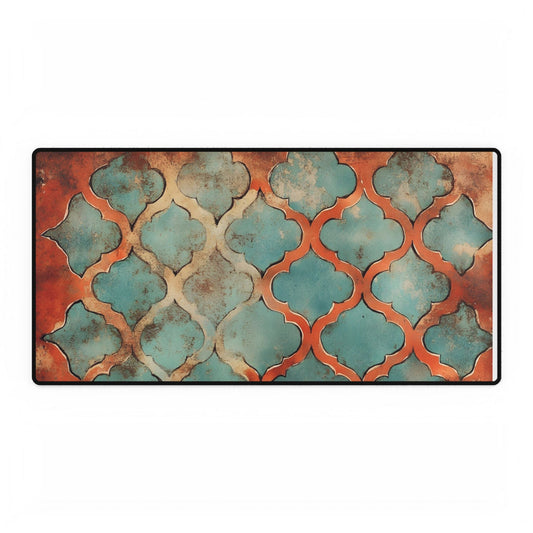 Copper and teal gothic desk mat featuring ornate dark artwork for moody desks, witchy workspaces, and gothic office decor.
