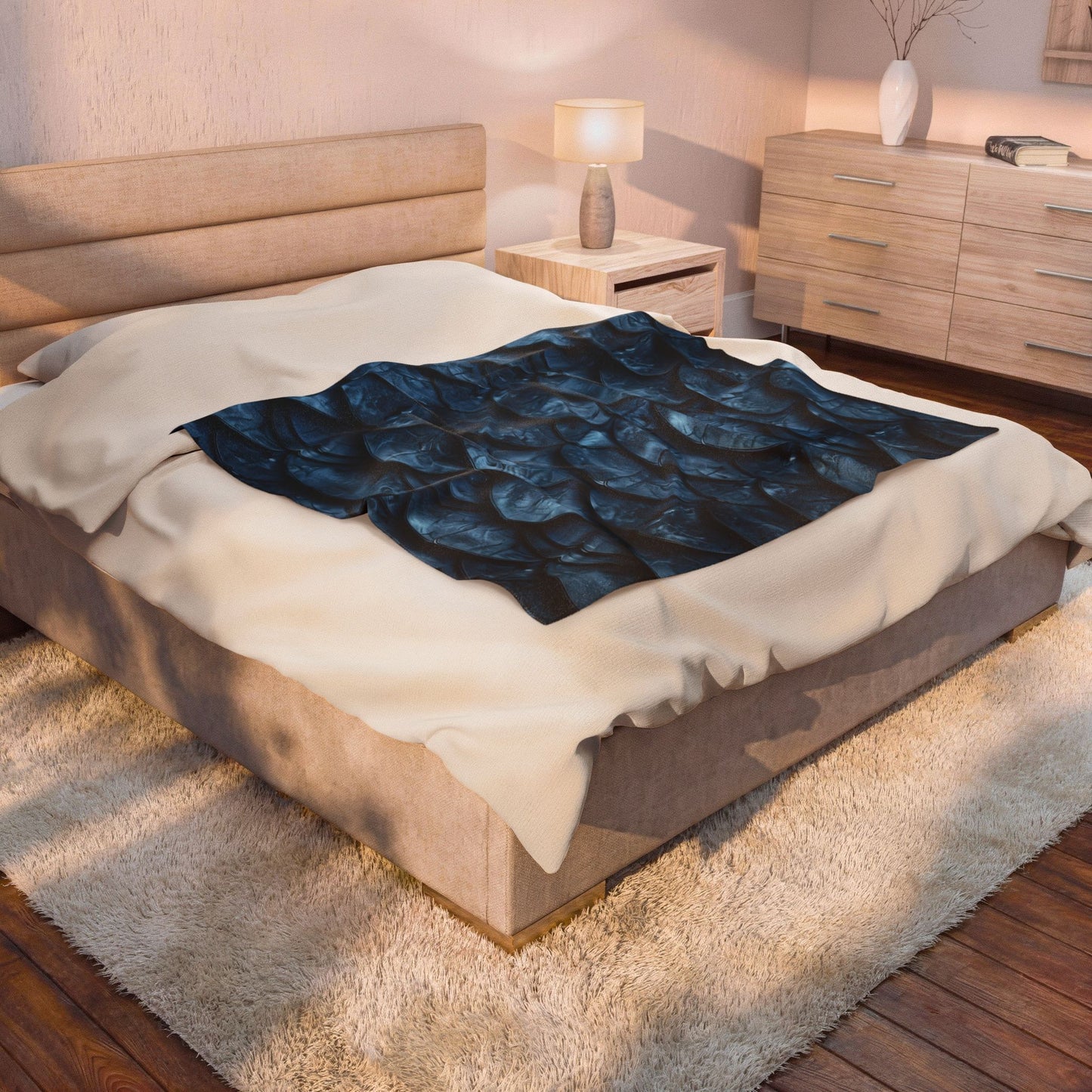 Velveteen Plush Blanket Deep Blue Dragon Mermaid Scale Throw