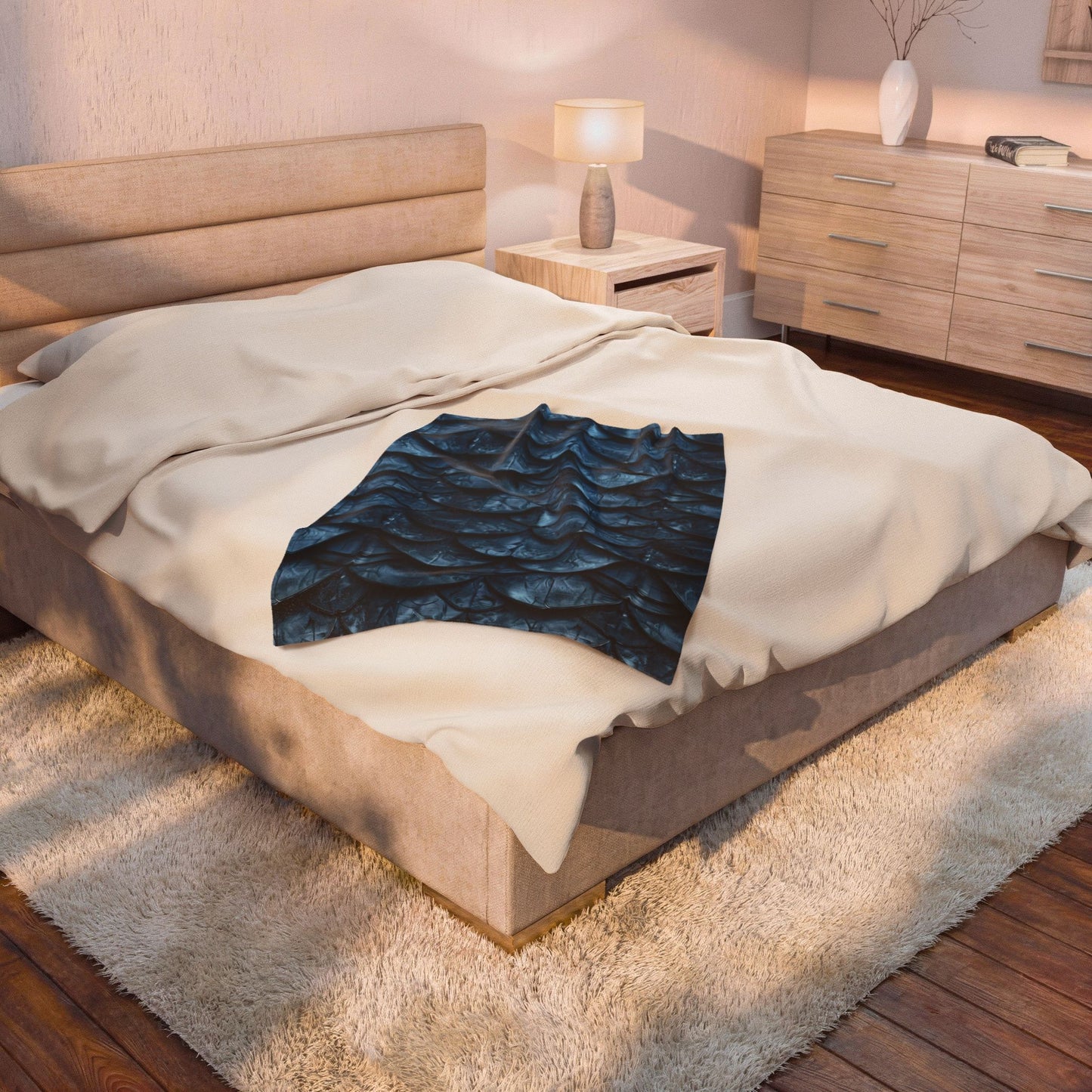 Velveteen Plush Blanket Deep Blue Dragon Mermaid Scale Throw