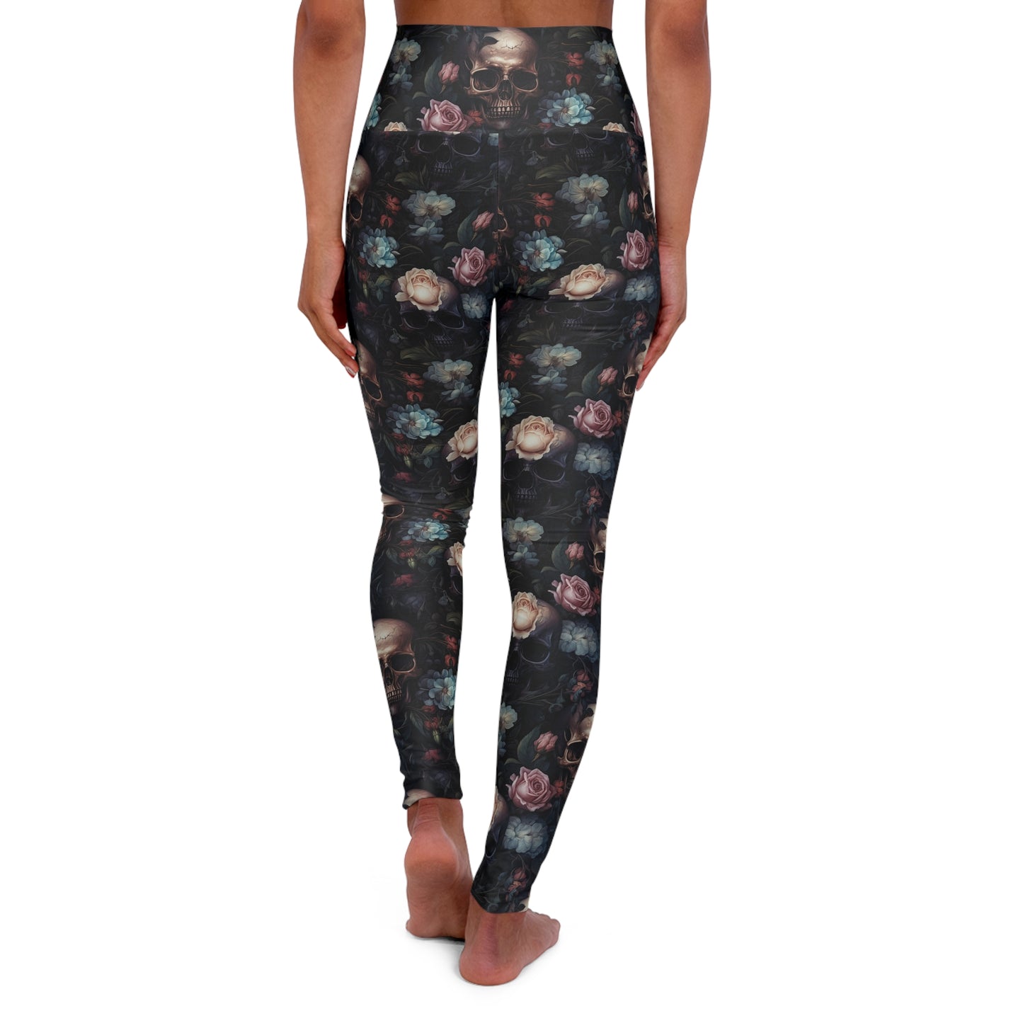 Skull & Rose High-Waist Yoga Leggings – Dark Floral Gothic Activewear
