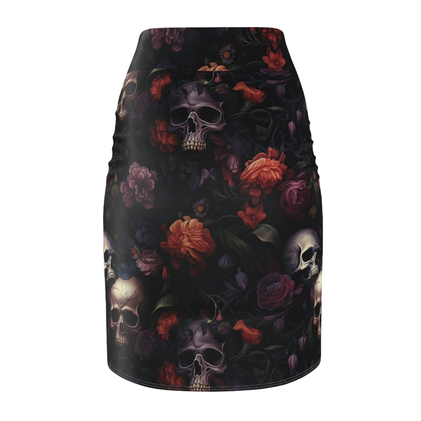 Skull & Dark Floral Pencil Skirt — Gothic Floral Women's Skirt