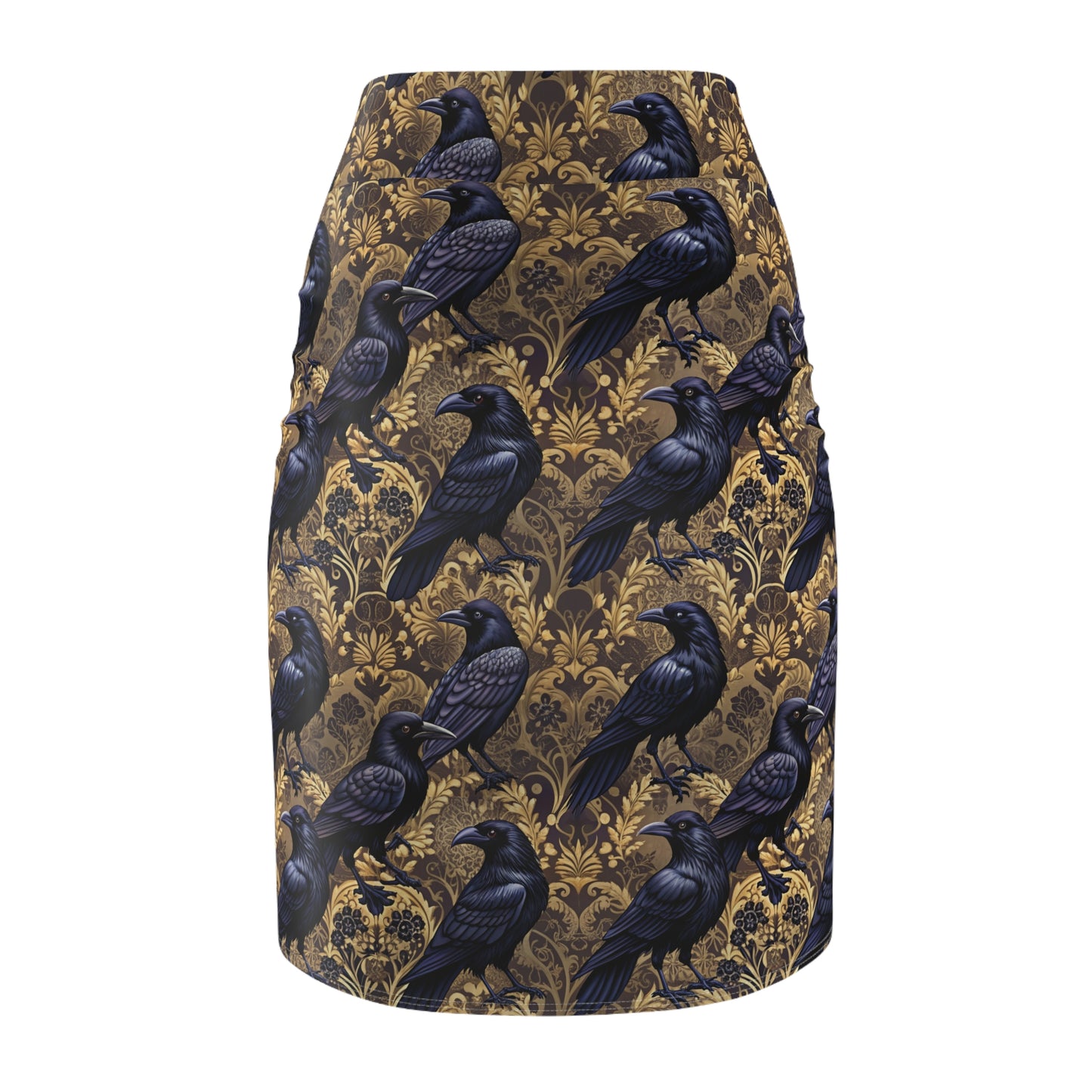 Raven Damask Pencil Skirt — Gothic Victorian Floral Pattern