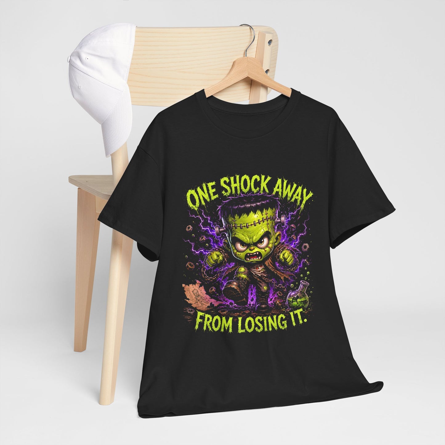 One Shock Away From Losing It Frankenstein Tee