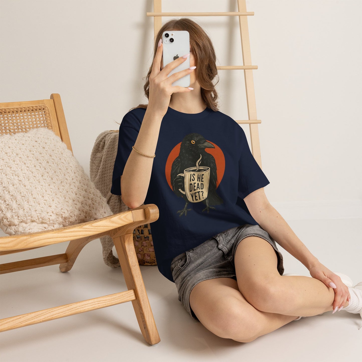 Raven Coffee Tee "Is He Dead Yet?" Humor T-Shirt