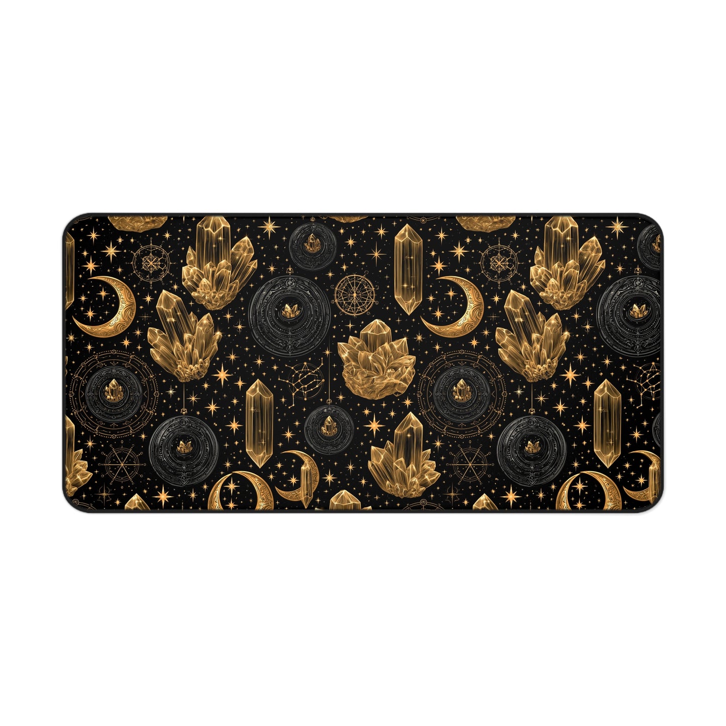 Mystic Gold Moon & Stars Crystals Desk Mat Gaming Work