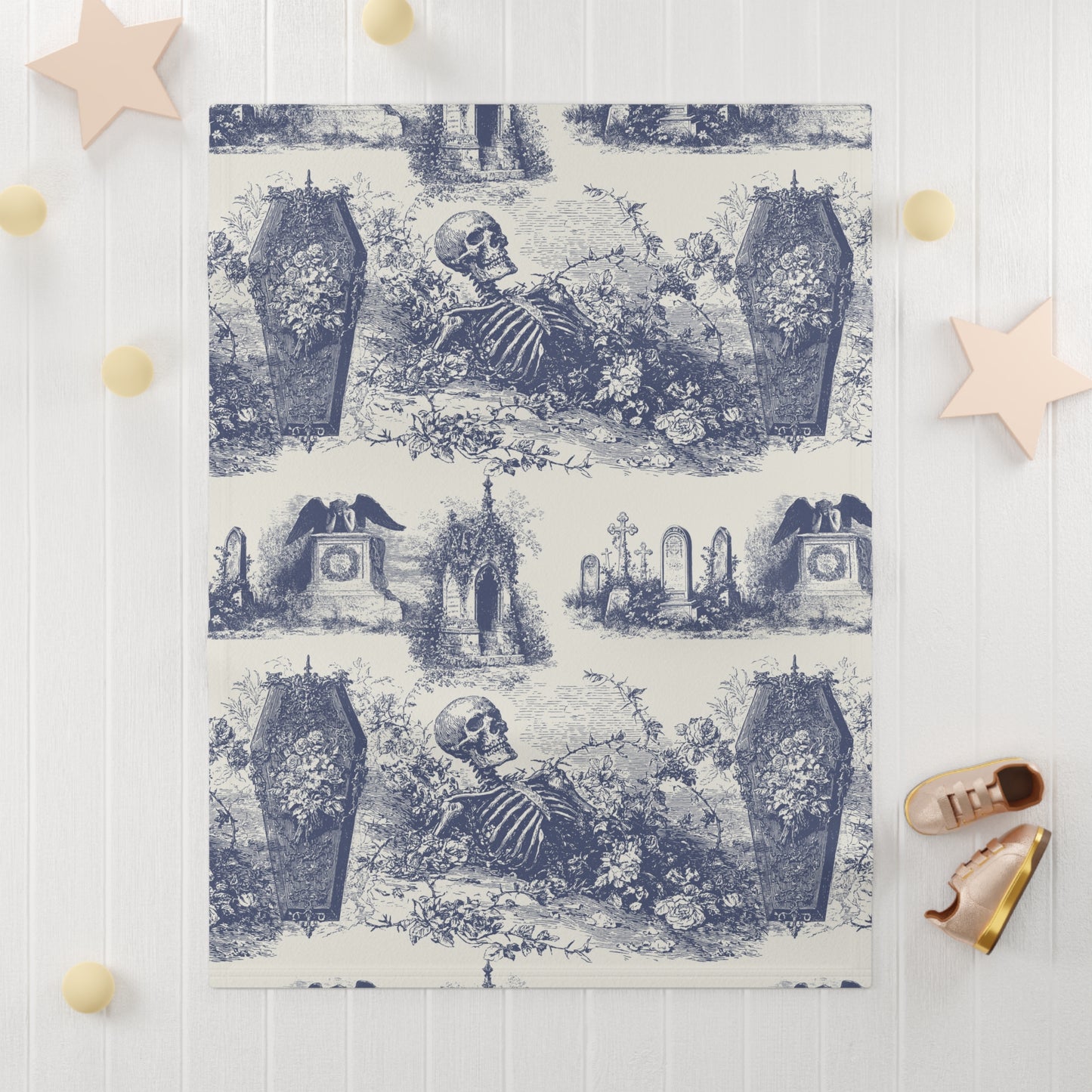 Gothic Toile Baby Blanket Skeleton & Coffin Vintage Fleece
