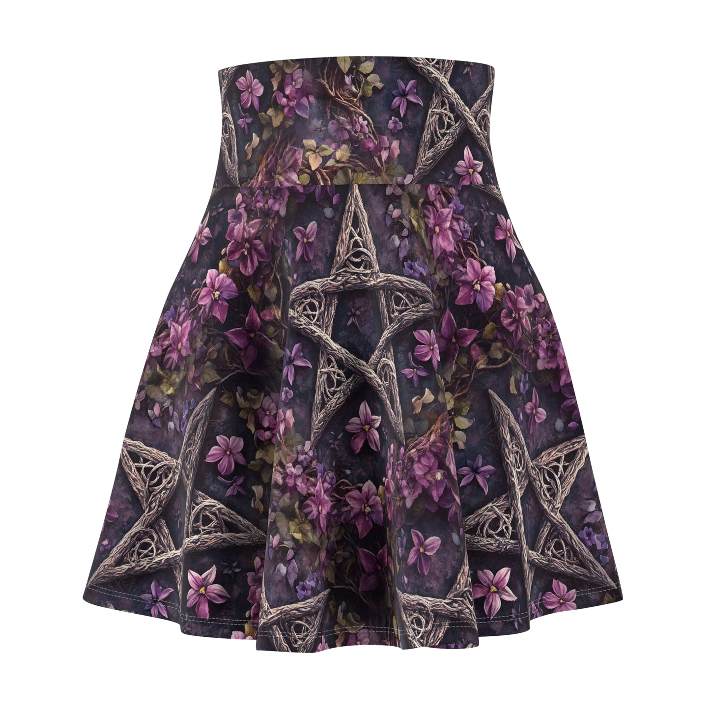 Floral Pentacle Skater Skirt — Gothic Purple Witchy AOP Skirt