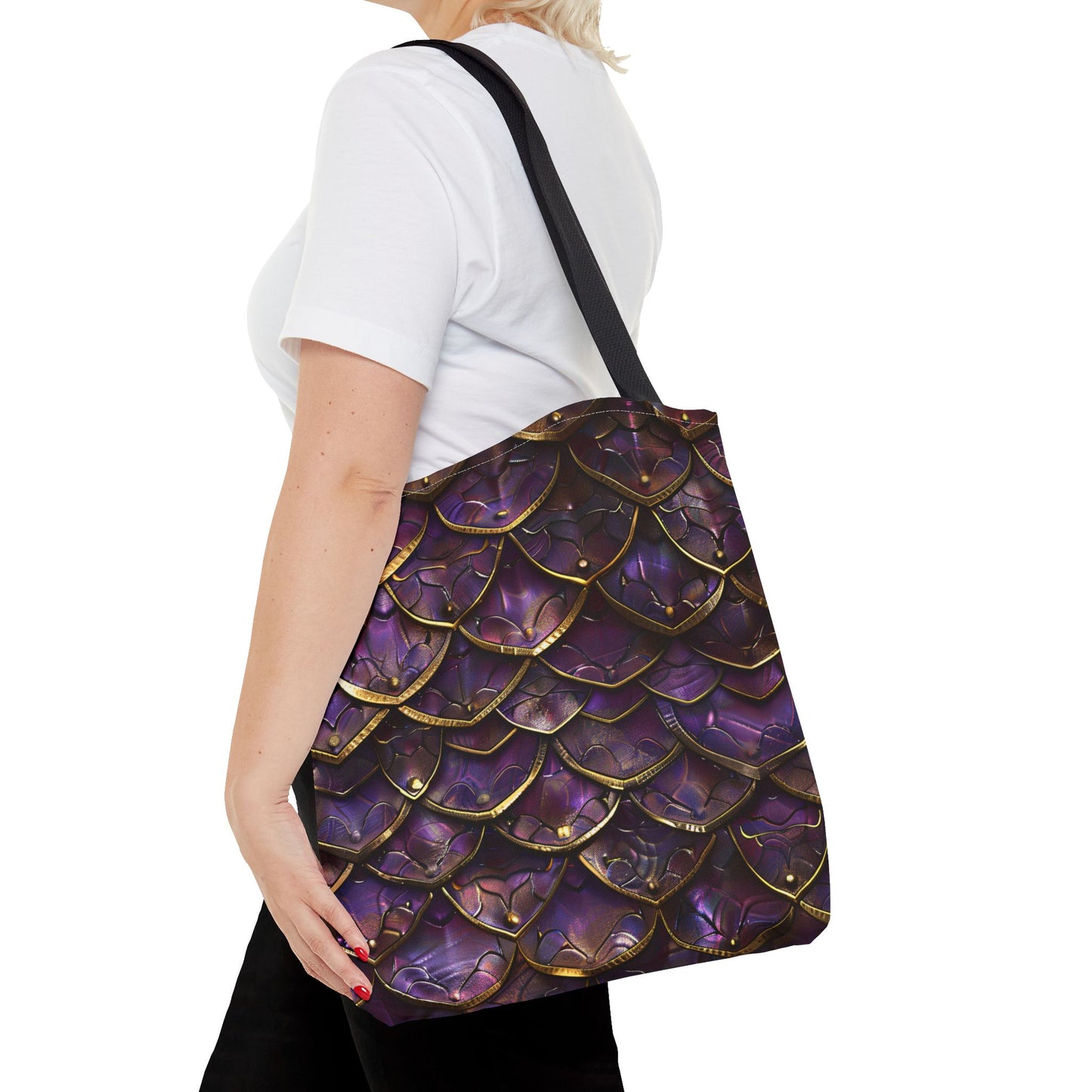 Purple Gold Dragon Mermaid Scale Tote Bag