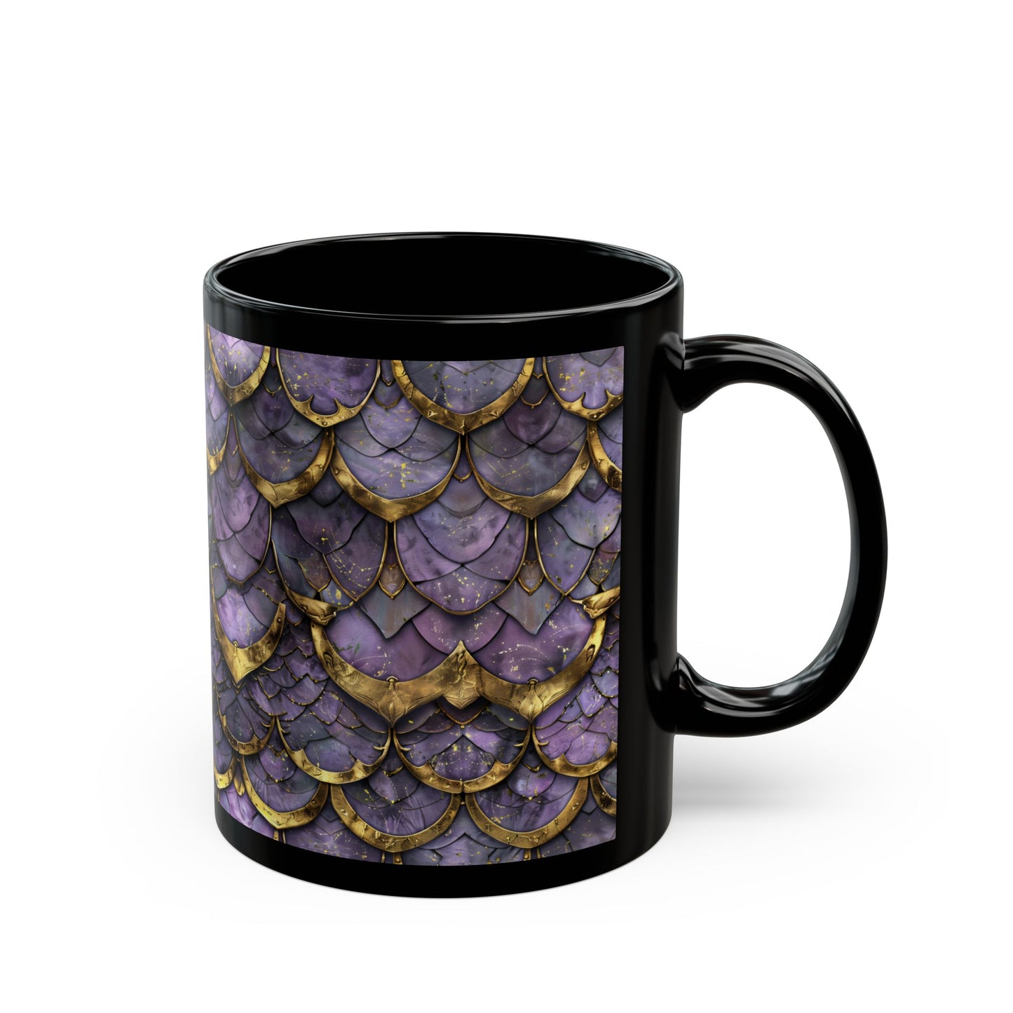 Black Mug Dragon Scales Purple with Gold 11oz and 15oz