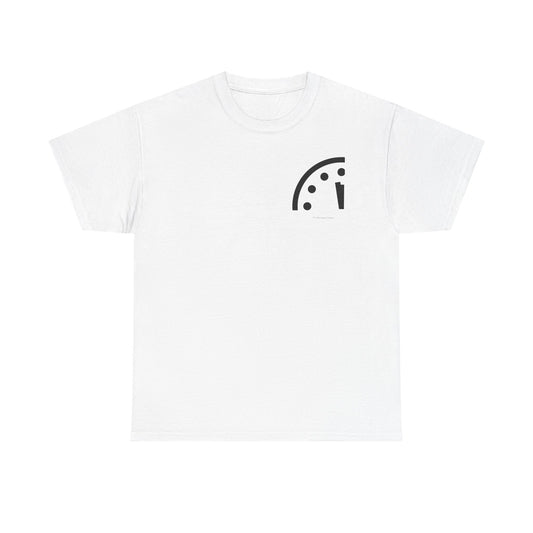 85 Seconds Til Midnight Minimalist Graphic Tee ("All the people we love, goodbye")