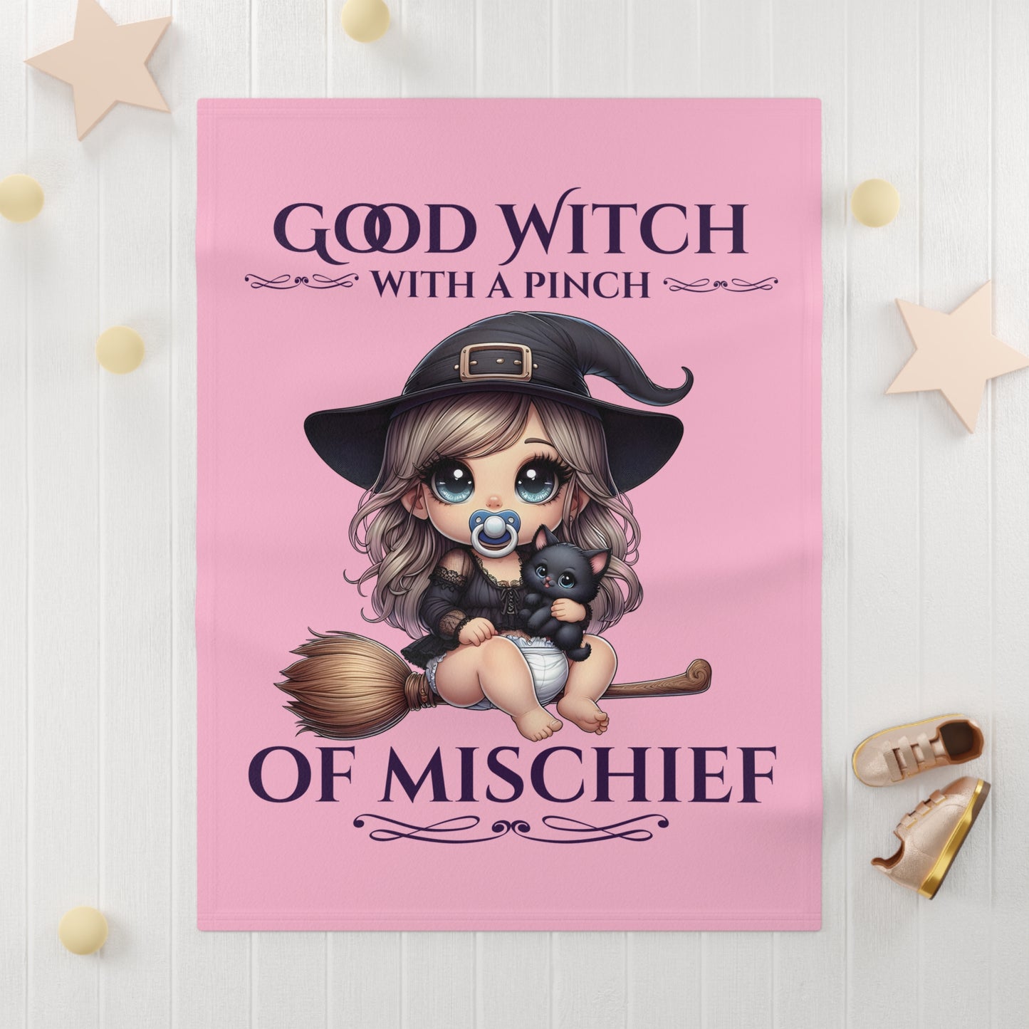 Soft Fleece Baby Blanket "Good Witch with a pinch of Mischief"