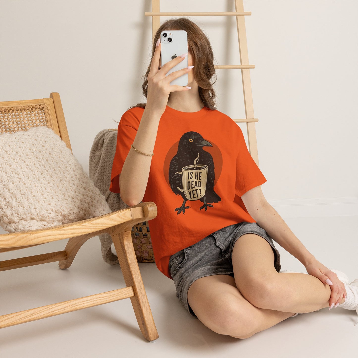 Raven Coffee Tee "Is He Dead Yet?" Humor T-Shirt