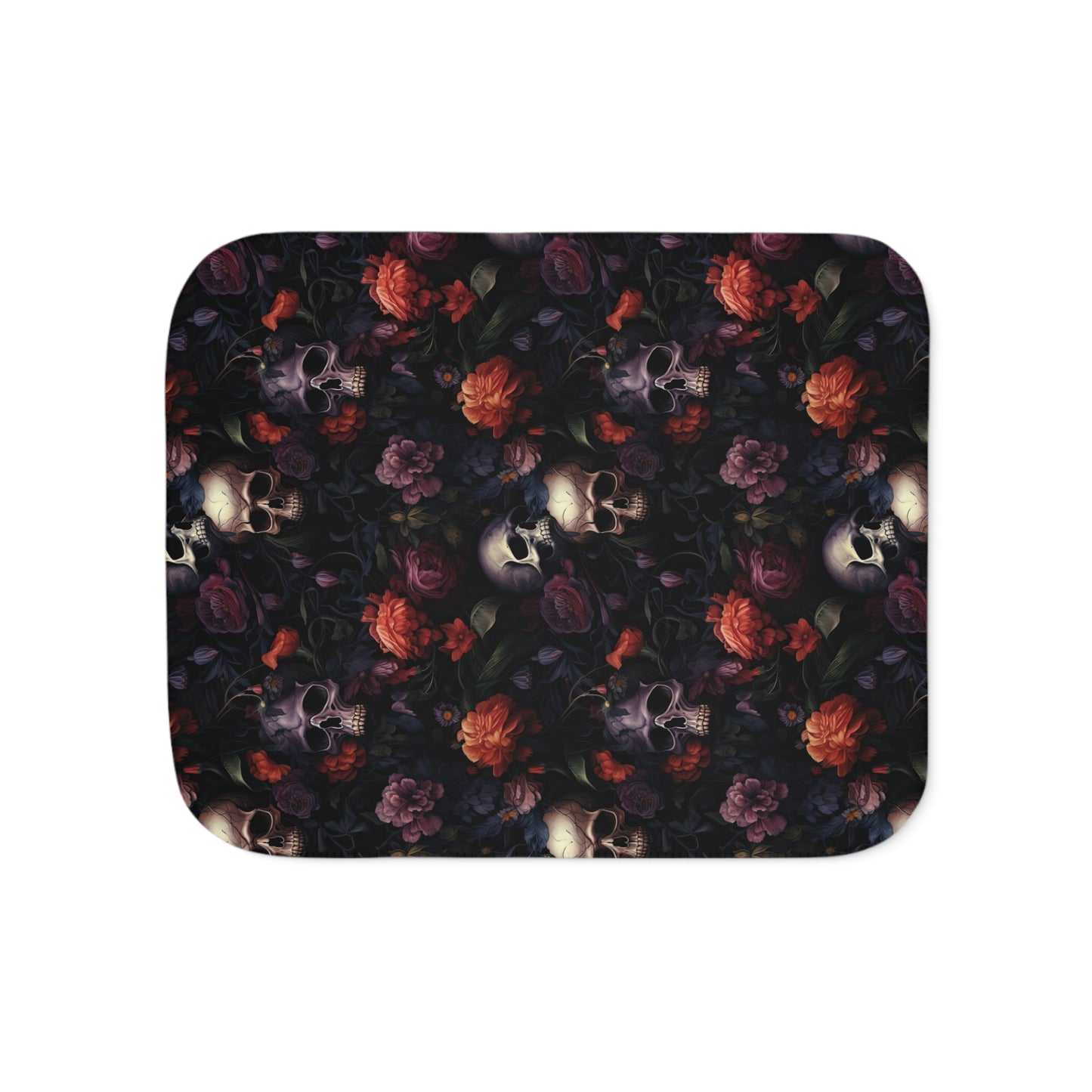 Gothic Floral Skull Sherpa Blanket Cozy Dark Rose Throw