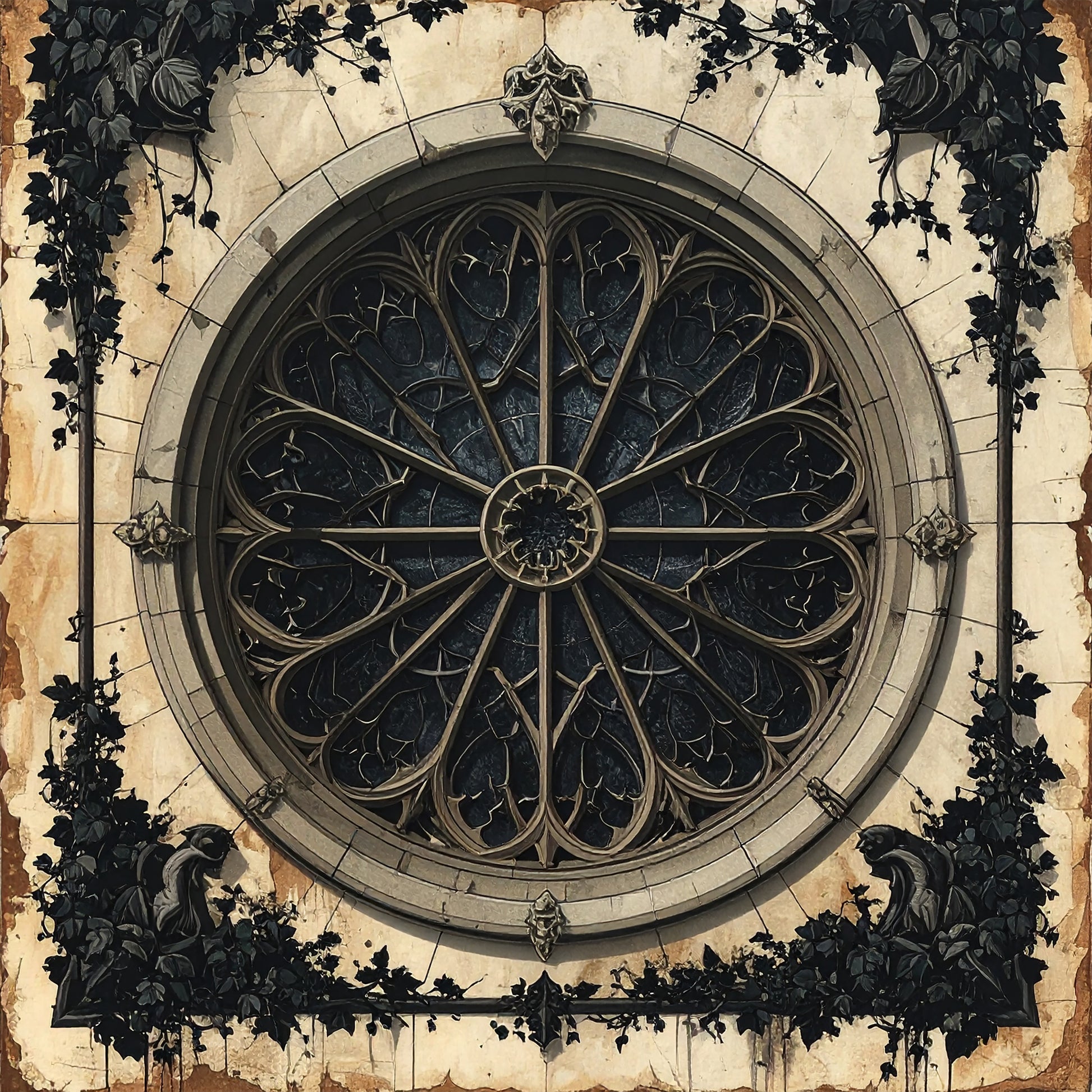 Gothic rose window decorative pillowcase featuring dark circular floral artwork and romantic gothic home decor style.