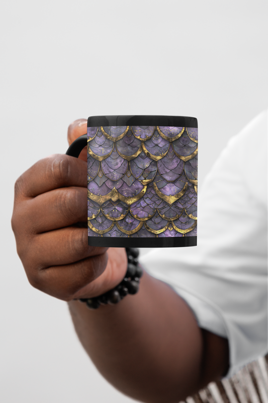 Black Mug Dragon Scales Purple with Gold 11oz and 15oz