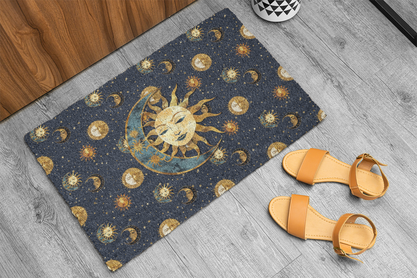 Celestial Sun & Moon Washable Rug Astrology Floor Door Mat