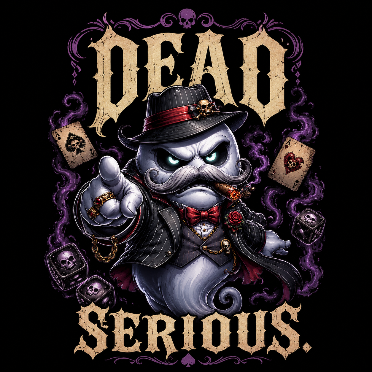 Dead Serious Mobster Ghost Tee — Gothic Holiday Horror T-Shirt