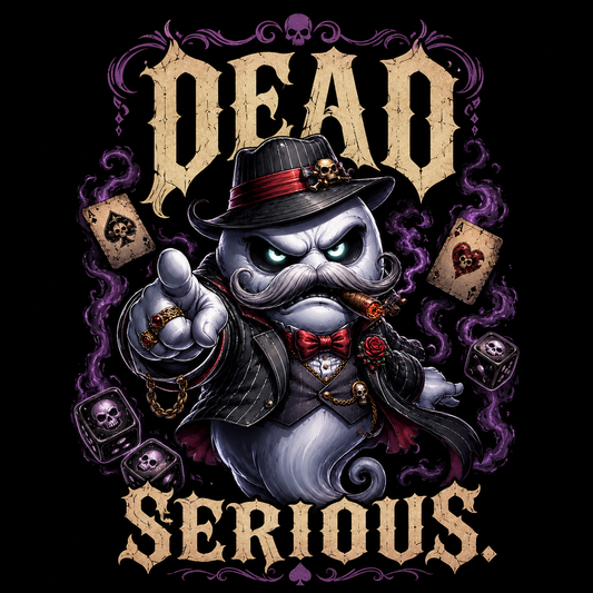Dead Serious Mobster Ghost Tee — Gothic Holiday Horror T-Shirt