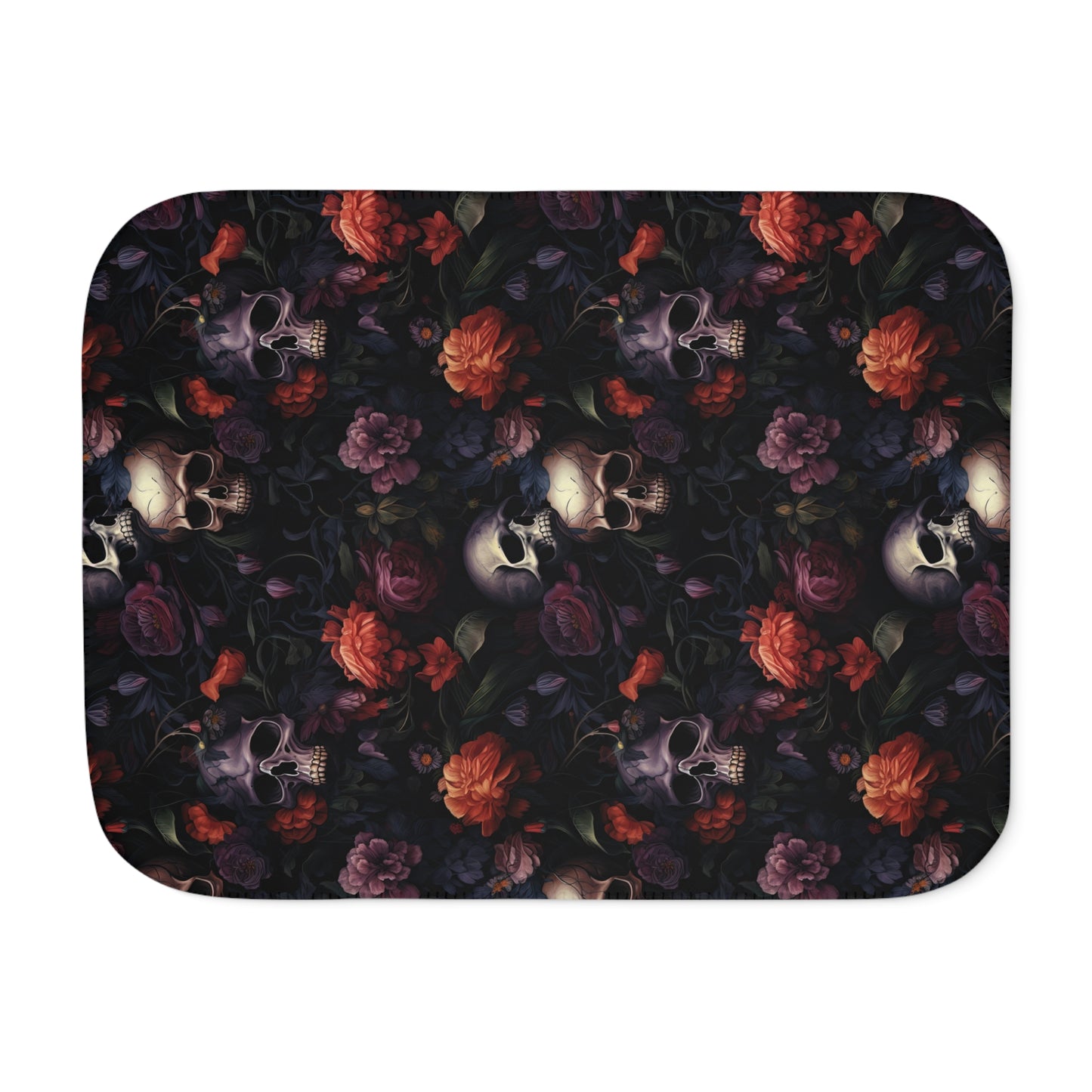 Gothic Floral Skull Sherpa Blanket Cozy Dark Rose Throw