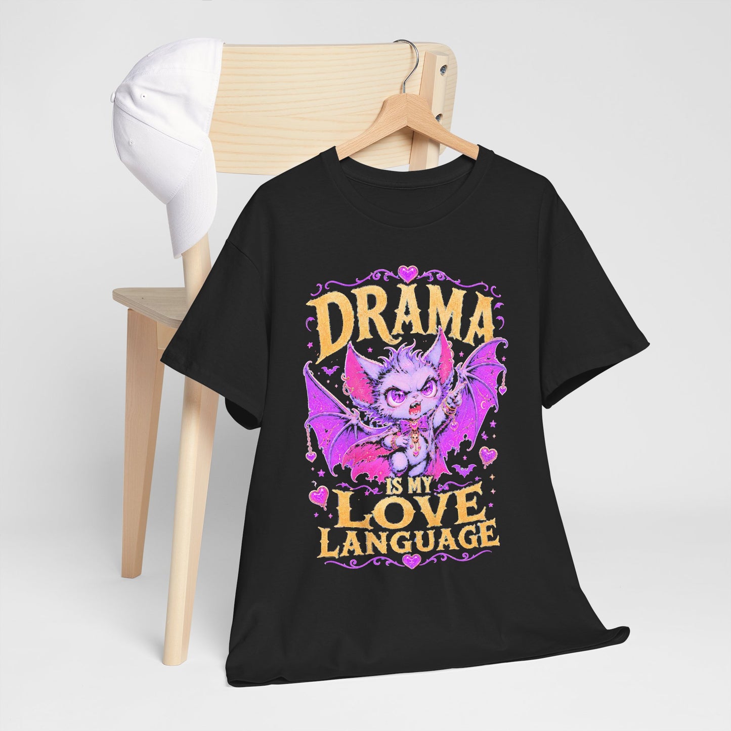Drama Is My Love Language T-Shirt — Cute Gothic Bat Graphic Tee