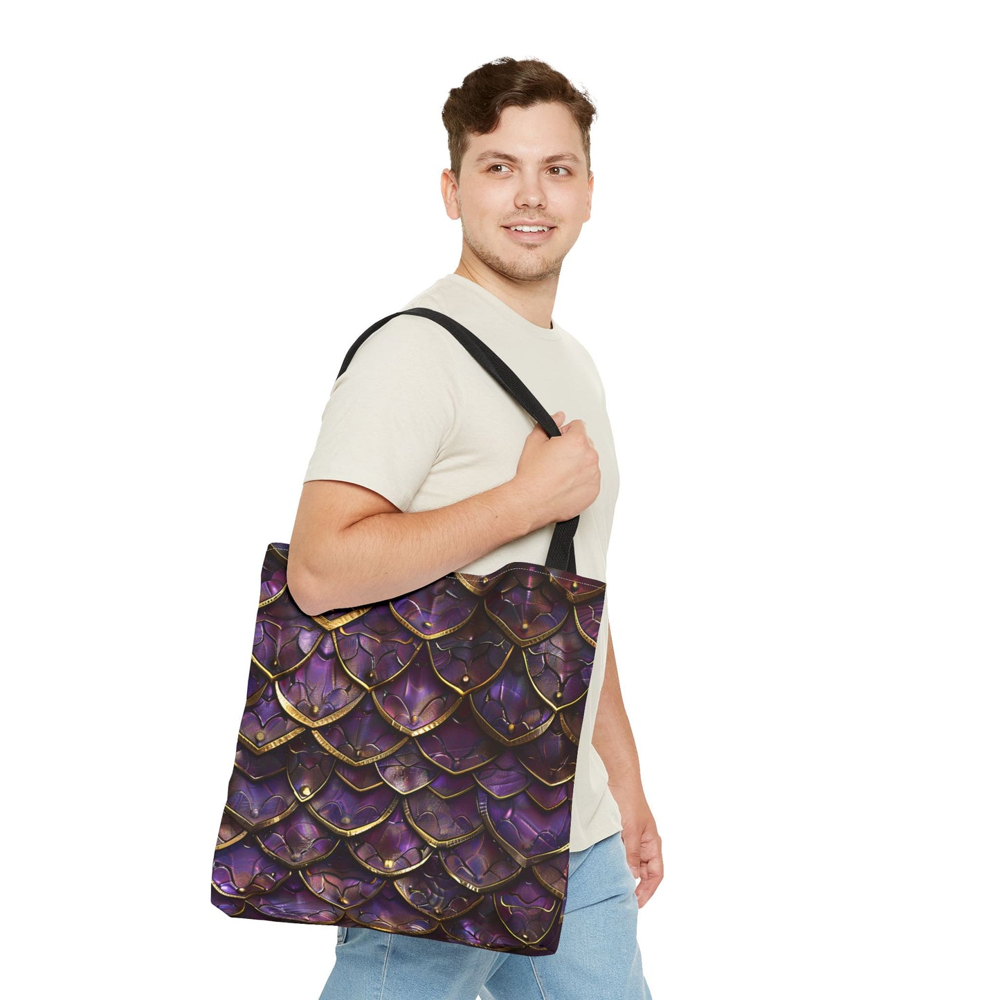 Purple Gold Dragon Mermaid Scale Tote Bag