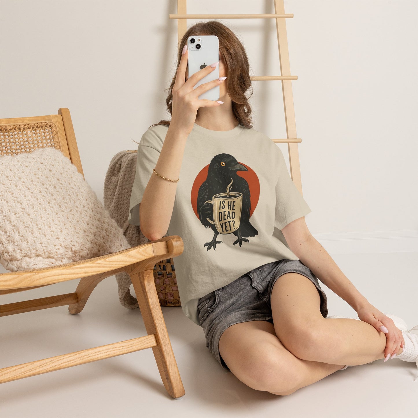 Raven Coffee Tee "Is He Dead Yet?" Humor T-Shirt