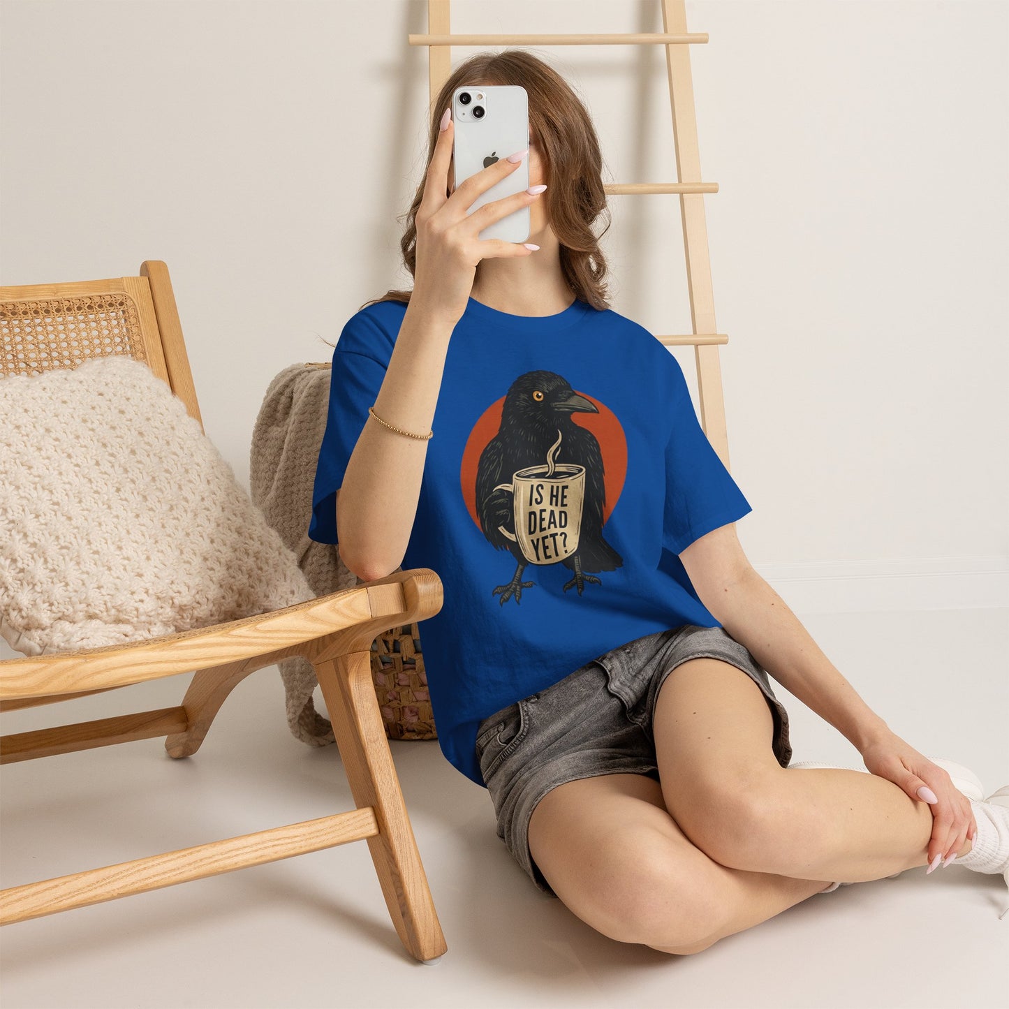 Raven Coffee Tee "Is He Dead Yet?" Humor T-Shirt