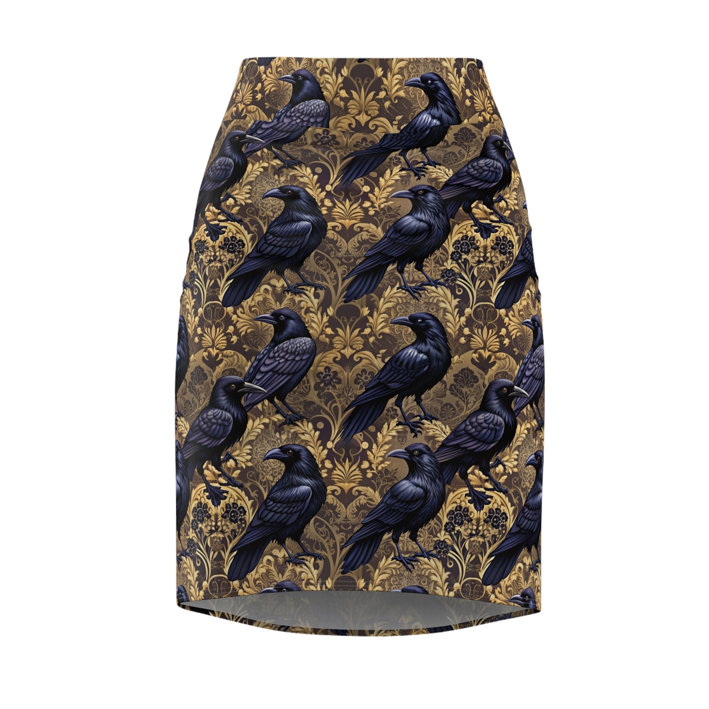 Raven Damask Pencil Skirt — Gothic Victorian Floral Pattern