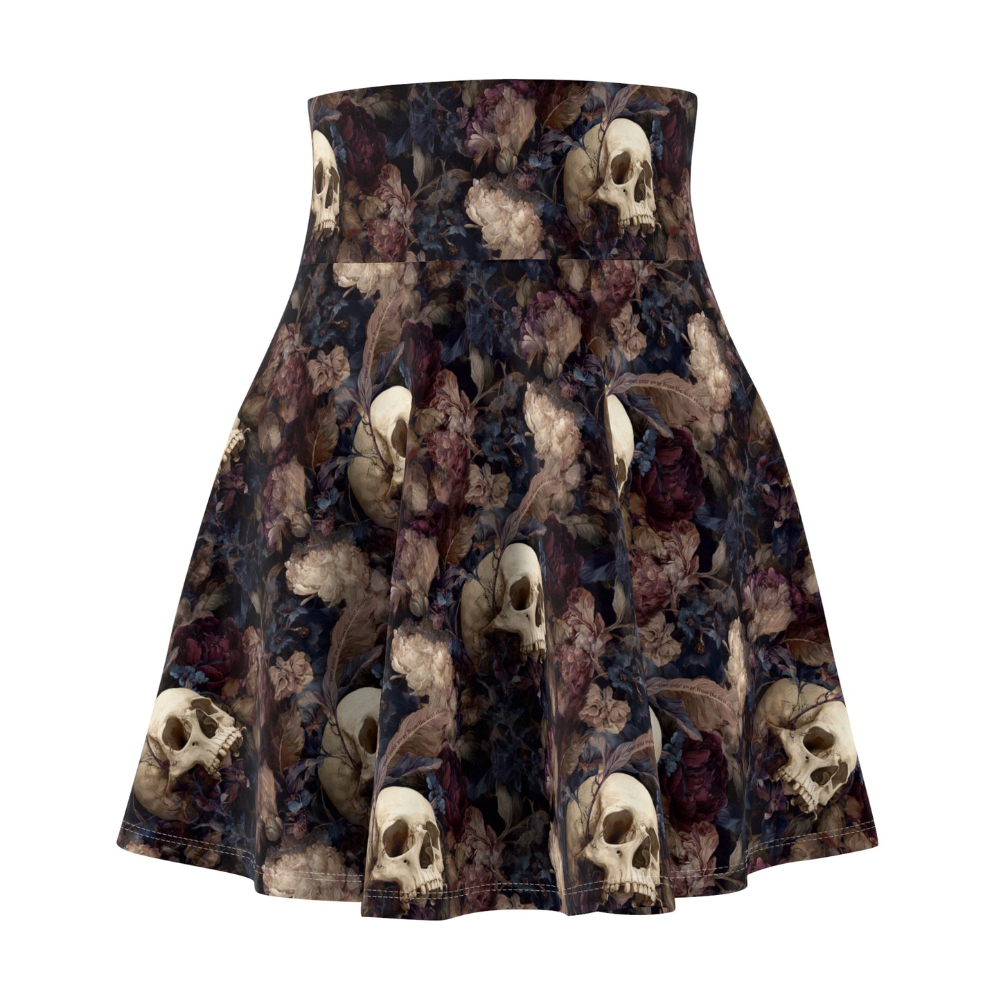 One Page Away Gothic Floral Skull Skater Skirt
