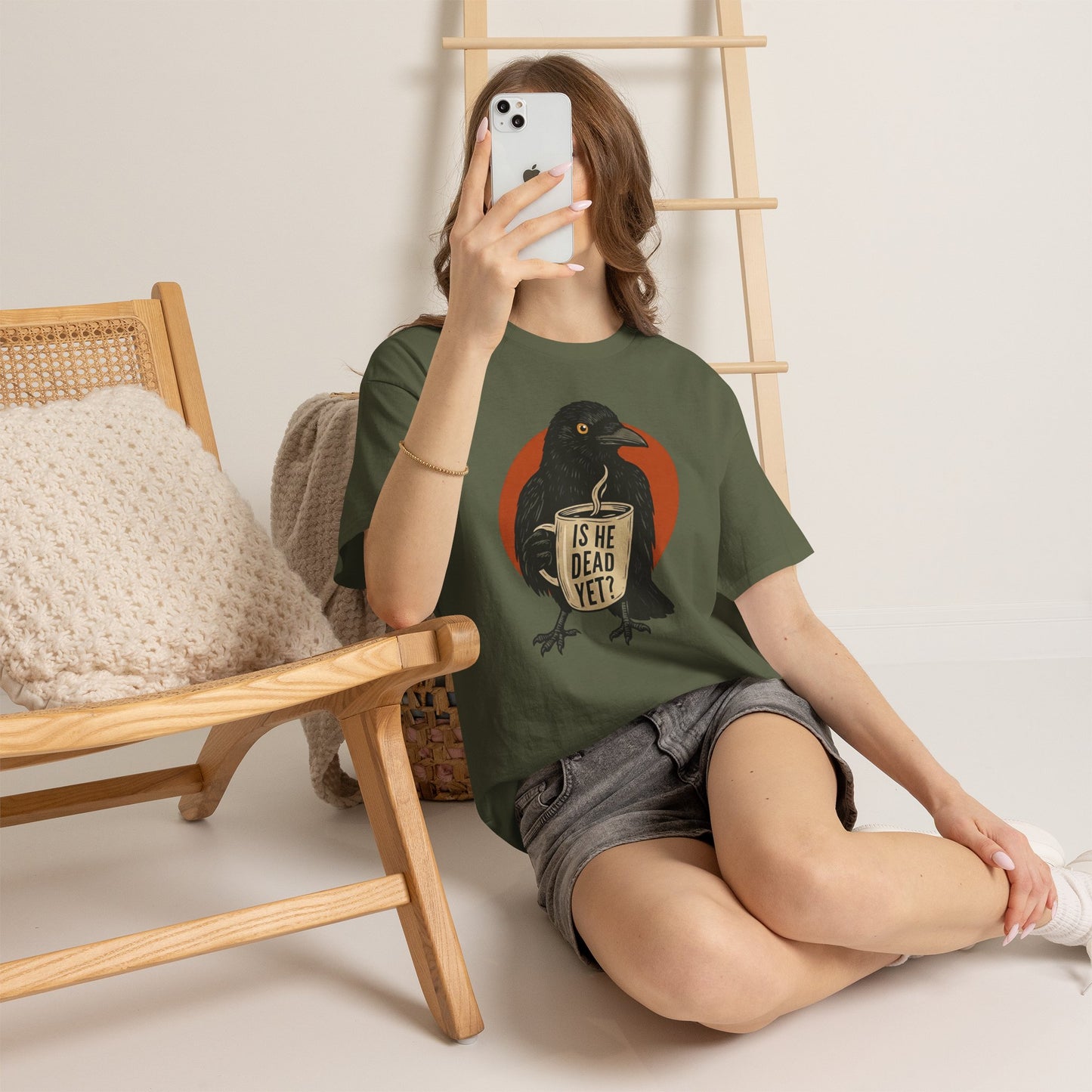 Raven Coffee Tee "Is He Dead Yet?" Humor T-Shirt