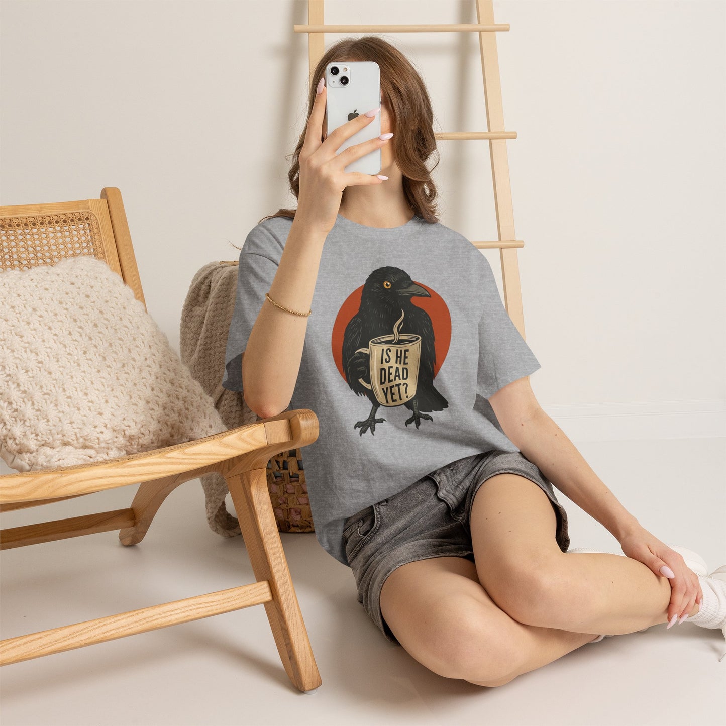 Raven Coffee Tee "Is He Dead Yet?" Humor T-Shirt
