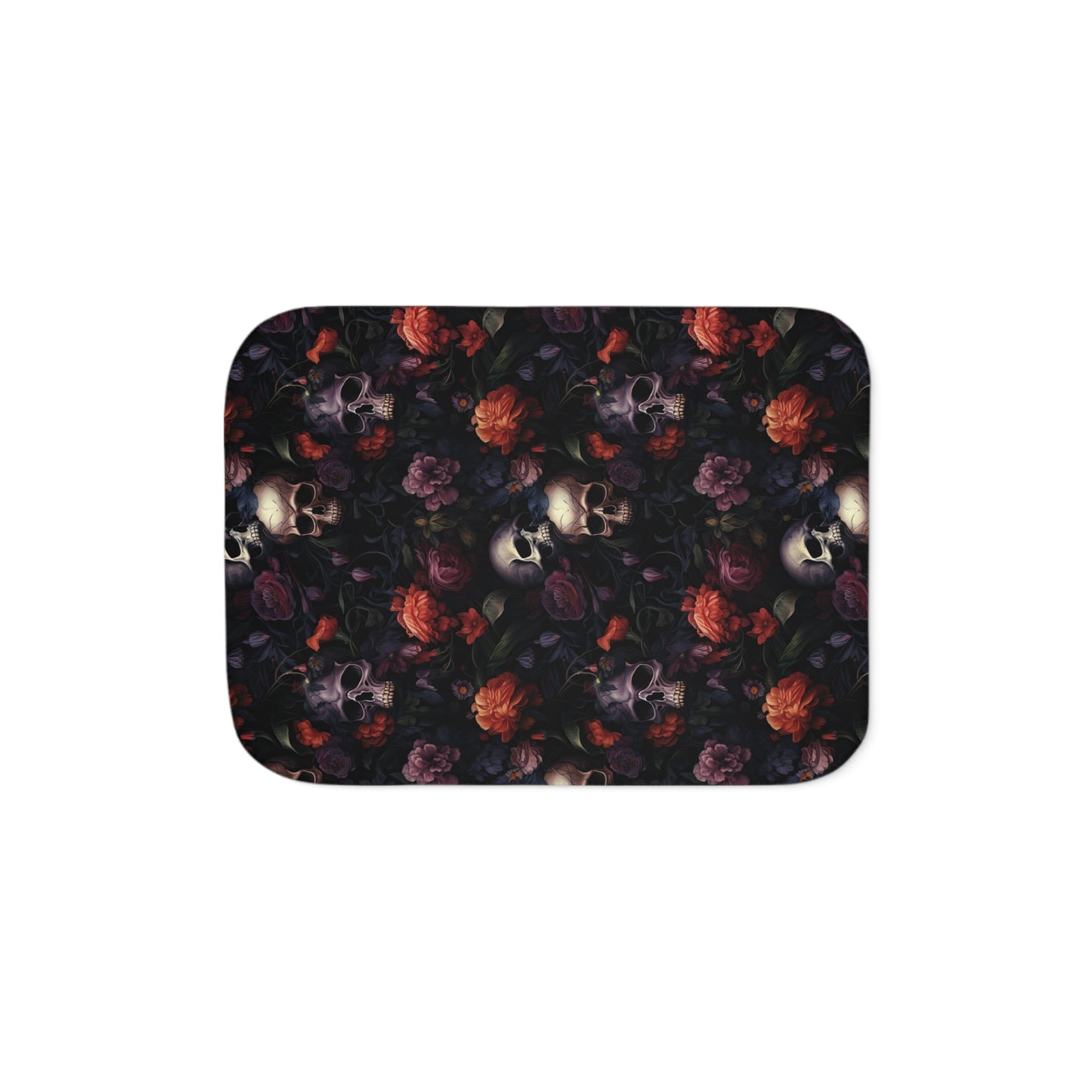 Gothic Floral Skull Sherpa Blanket Cozy Dark Rose Throw