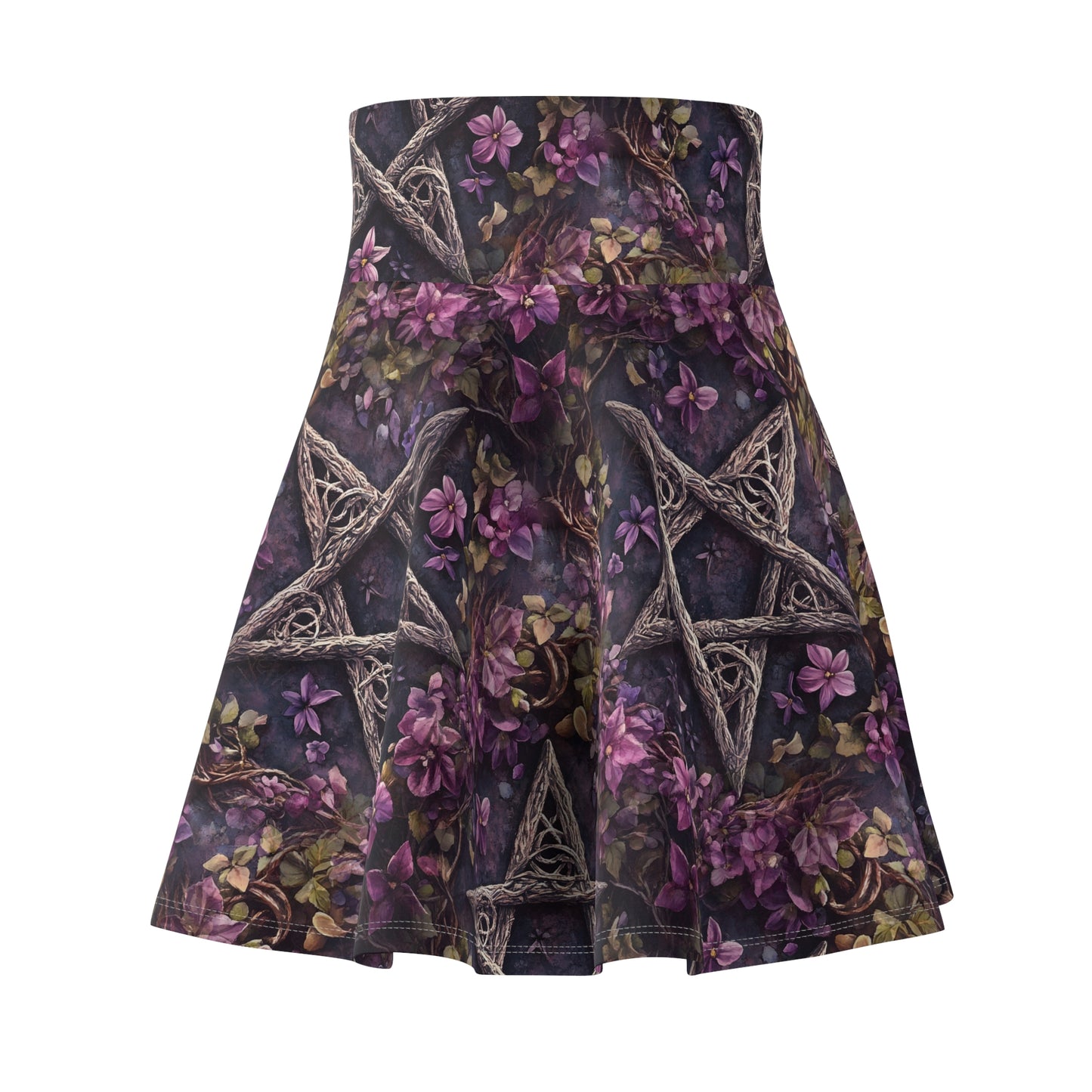 Floral Pentacle Skater Skirt — Gothic Purple Witchy AOP Skirt