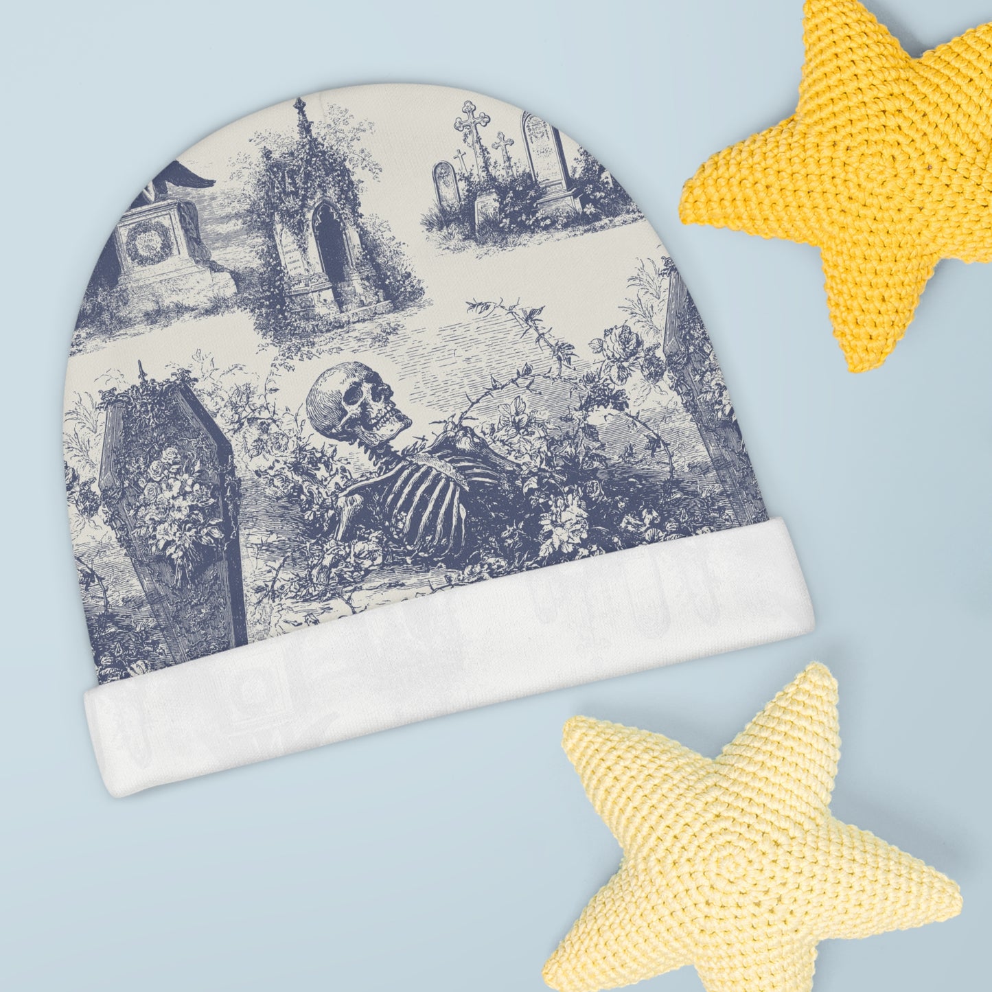 Vintage Gothic Cemetery Skeleton Print Baby Hat Beanie