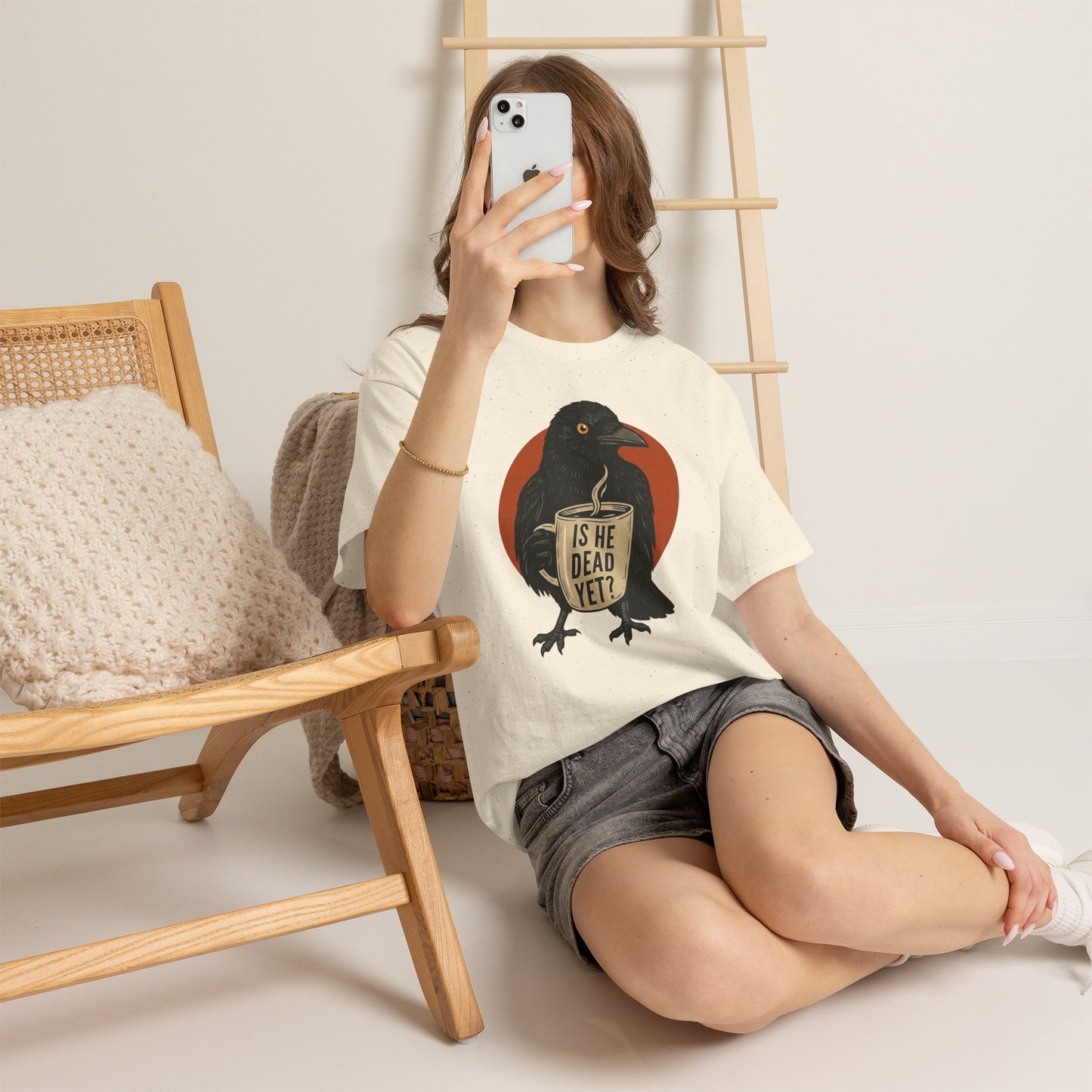 Raven Coffee Tee "Is He Dead Yet?" Humor T-Shirt