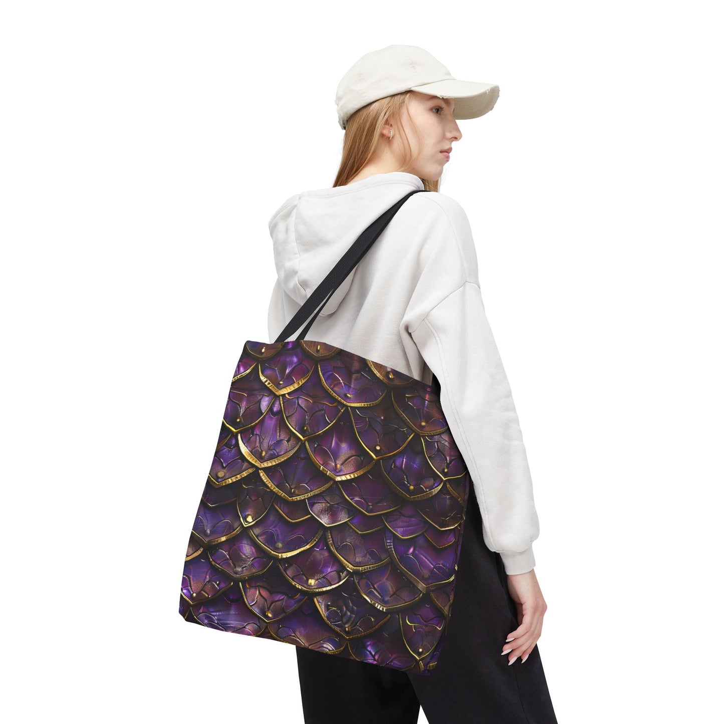 Purple Gold Dragon Mermaid Scale Tote Bag