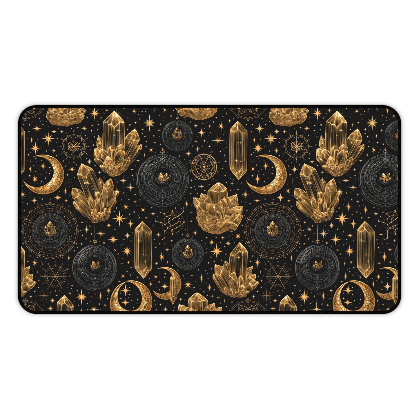 Mystic Gold Moon & Stars Crystals Desk Mat Gaming Work