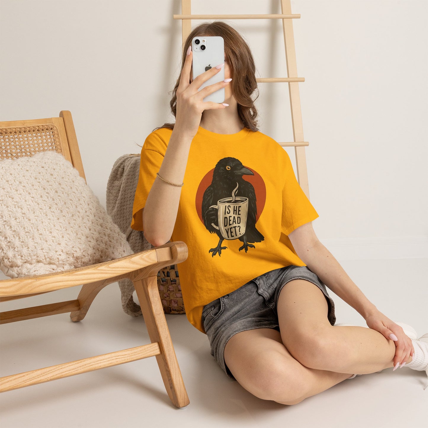 Raven Coffee Tee "Is He Dead Yet?" Humor T-Shirt