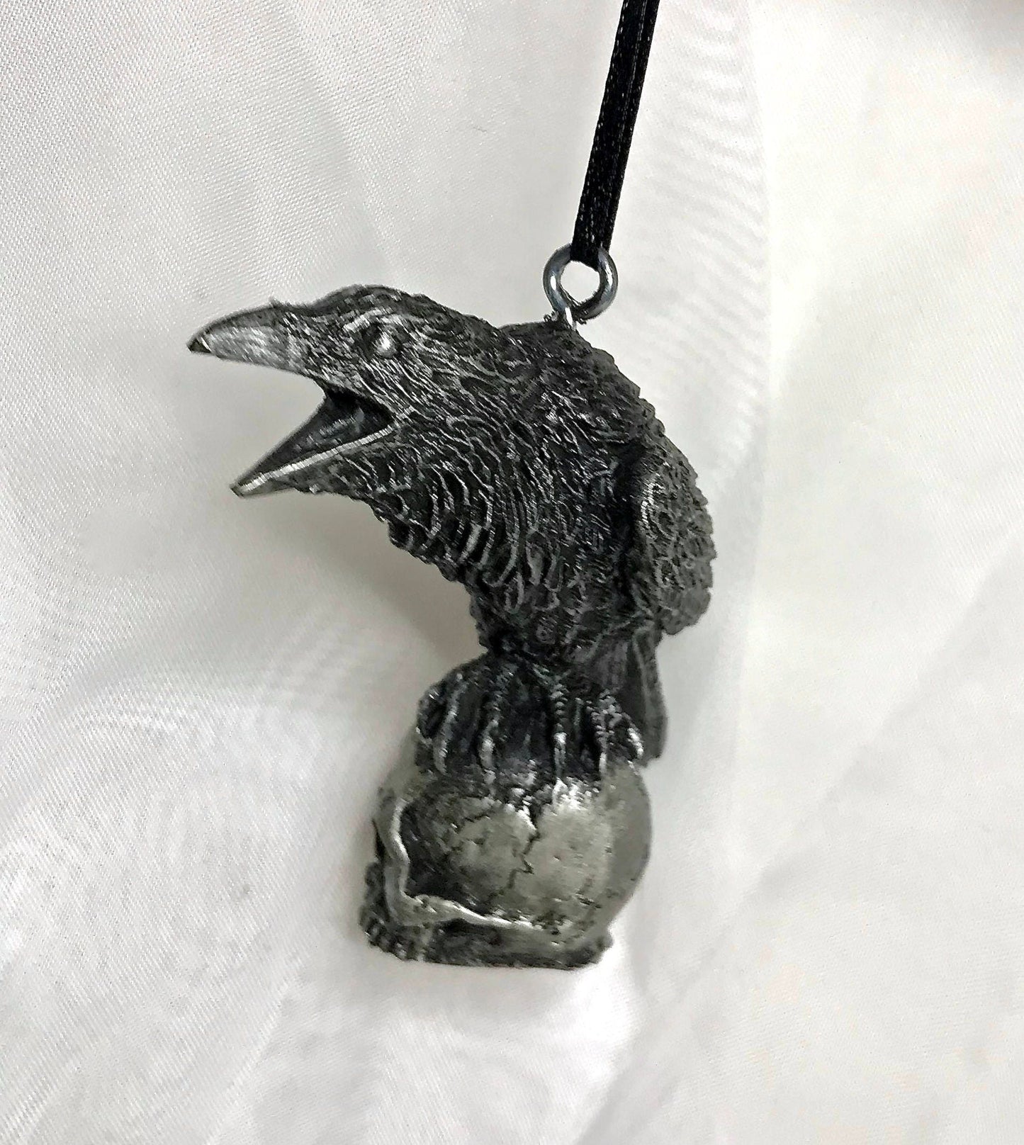 Raven Perched on Skull Ornament | Unique Gothic Home Decor | Resin Sculpture Poe's Raven, Literary Ornament Gift and Gothic Holiday Decor