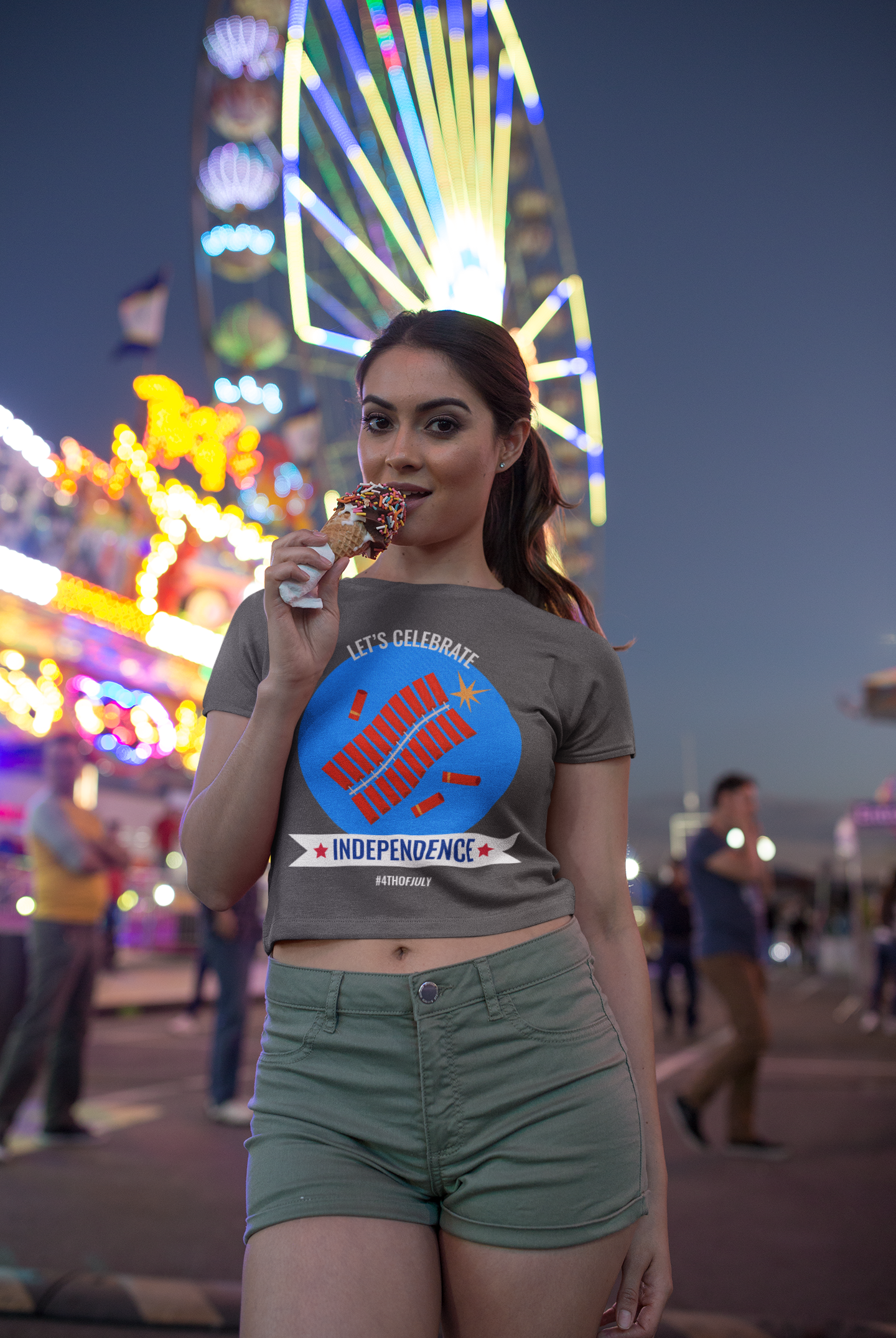 Fireworks Women's Crop July 4th T-shirt